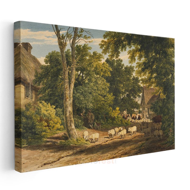 John Constable - Kırsal Köy ve Koyun Sürüsü Kanvas Tablo