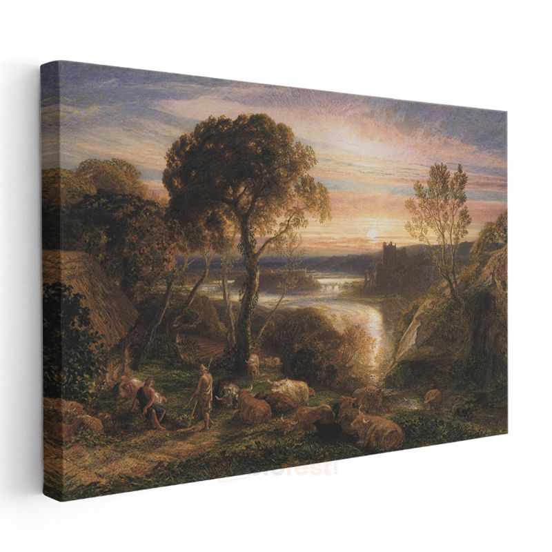 Samuel Palmer - Gün Batımında Pastoral Manzara Kanvas Tablo