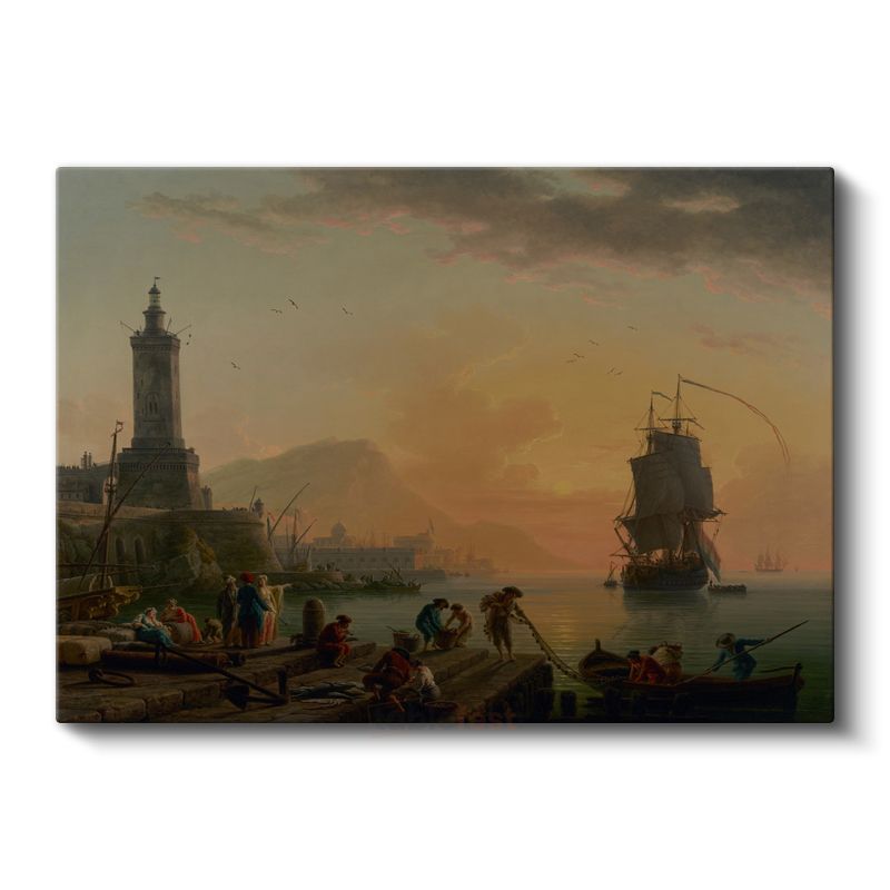 Claude-Joseph Vernet - Akdeniz Limanında Günbatımı Kanvas Tablo