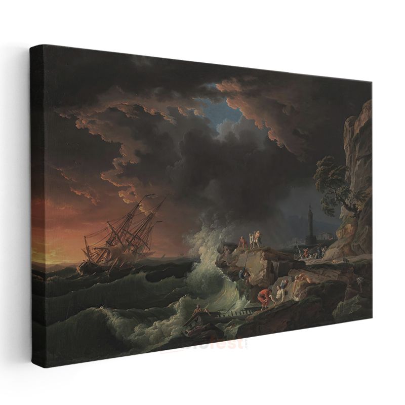 Claude-Joseph Vernet - Fırtınalı Denizde Gemi Kazası Kanvas Tablo