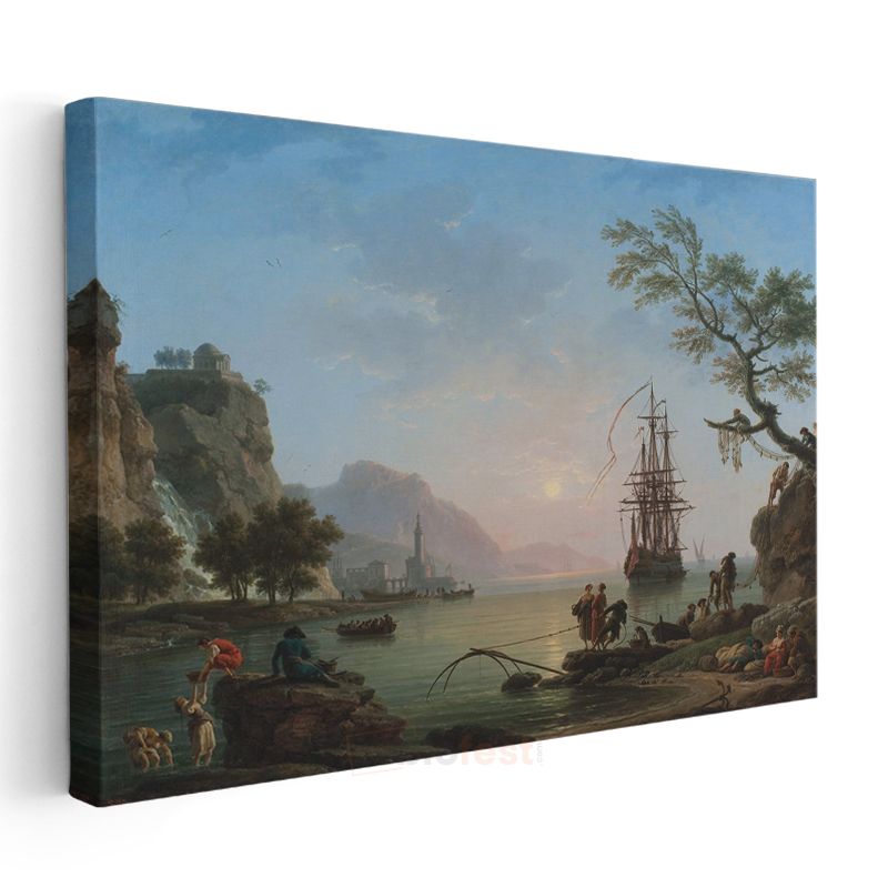 Claude-Joseph Vernet - Sakin Limanda Günbatımı Kanvas Tablo