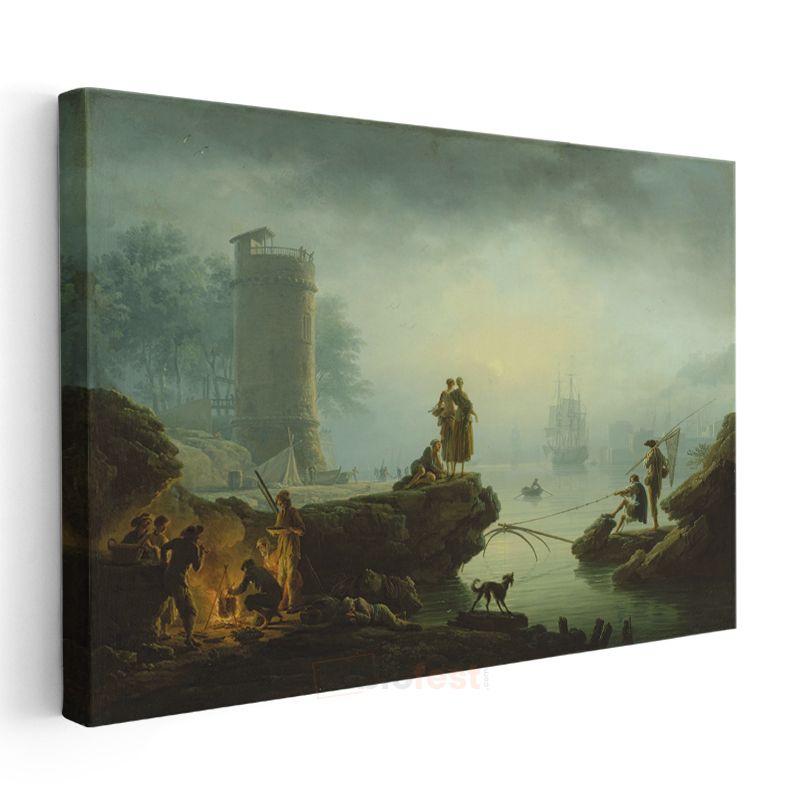 Claude-Joseph Vernet - Limanda Balıkçılar ve Kule Kanvas Tablo