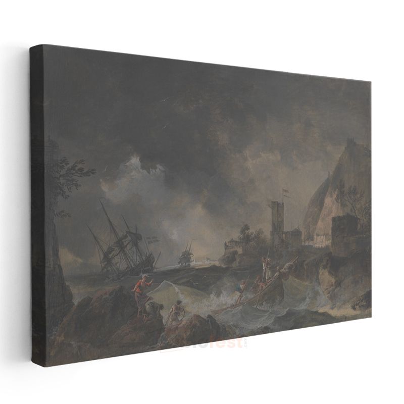 Claude Joseph Vernet - Kayalık Kıyıda Gemi Kazası Kanvas Tablo