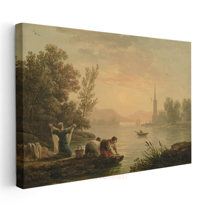 Richard Parkes Bonington - Günbatımında Çamaşır Yıkayanlar Kanvas Tablo
