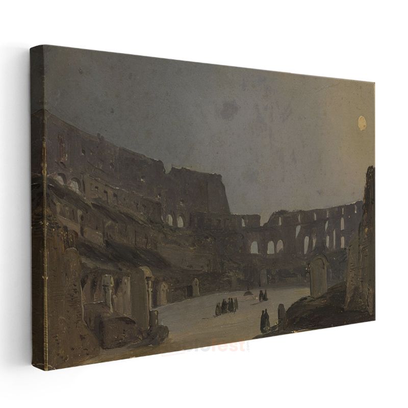 Ippolito Caffi - Colosseum Gece Görünümü Kanvas Tablo