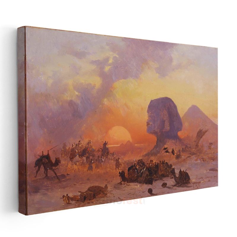 David Roberts - Mısır Sfenksi ve Piramitler Günbatımı Kanvas Tablo
