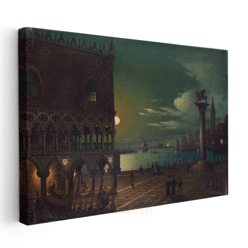 Ippolito Caffi - Venedik San Marco Meydanı Gece Manzarası Kanvas Tablo