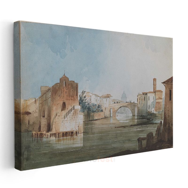 J.M.W. Turner - İtalya Nehir ve Köprü Manzarası Kanvas Tablo