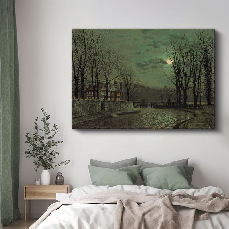 John Atkinson Grimshaw - Ay Işığında Malikane Kanvas Tablo