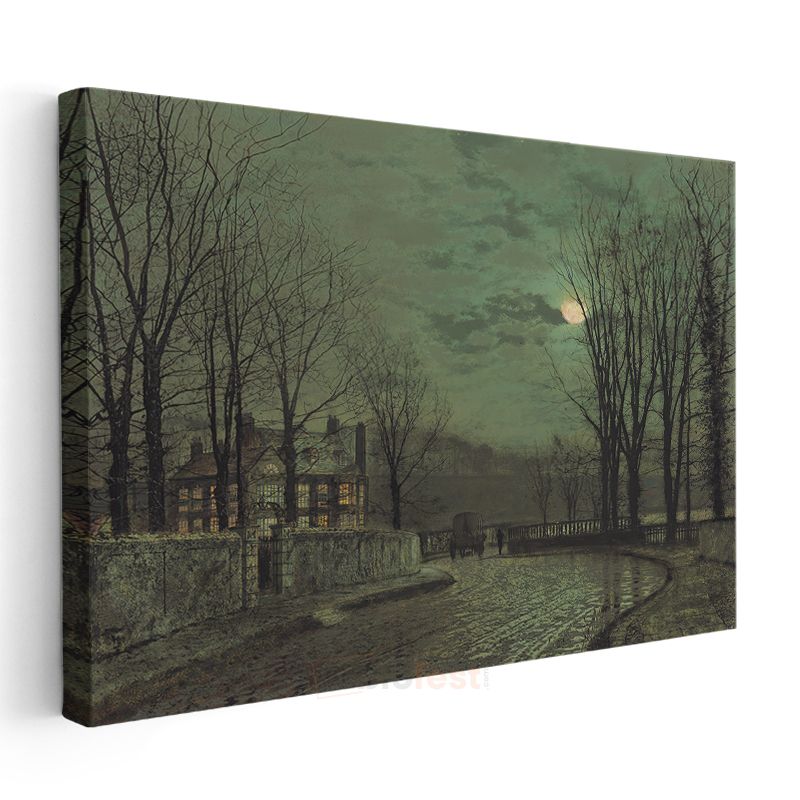 John Atkinson Grimshaw - Ay Işığında Malikane Kanvas Tablo
