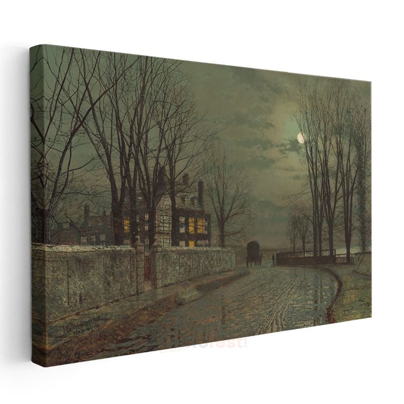 John Atkinson Grimshaw - Ay Işığında Kış Manzarası Kanvas Tablo