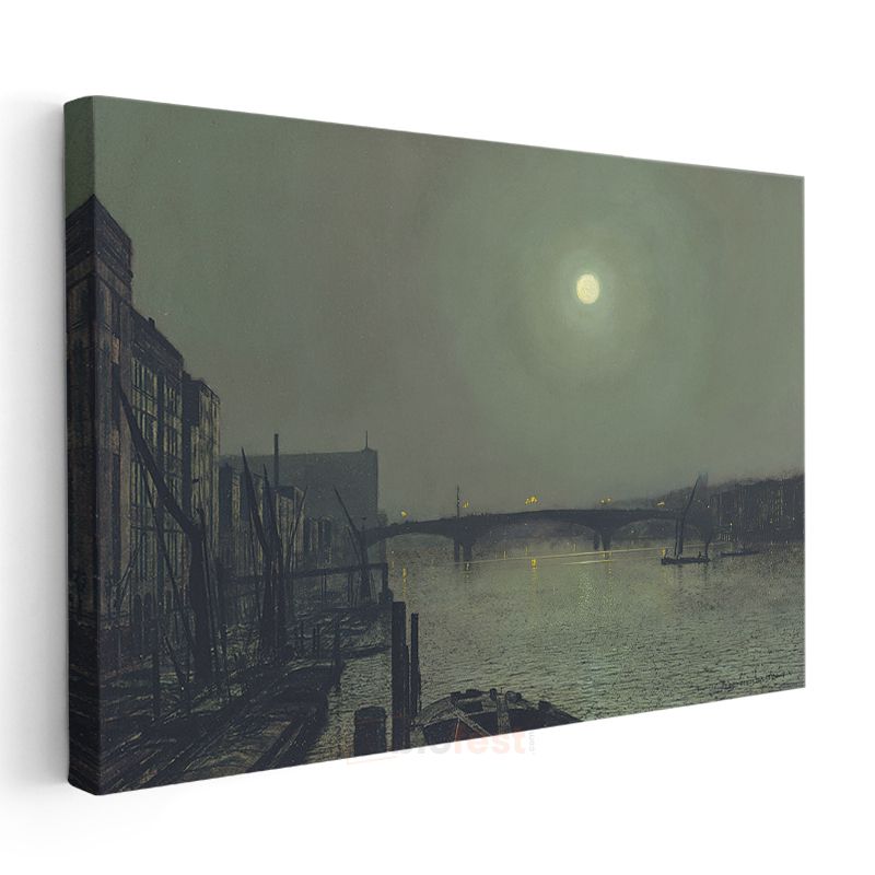 John Atkinson Grimshaw - Ay Işığında Nehir Manzarası Kanvas Tablo
