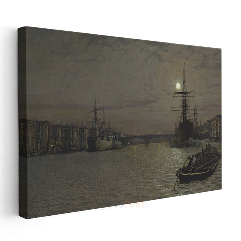 John Atkinson Grimshaw - Ay Işığında Liman Kanvas Tablo