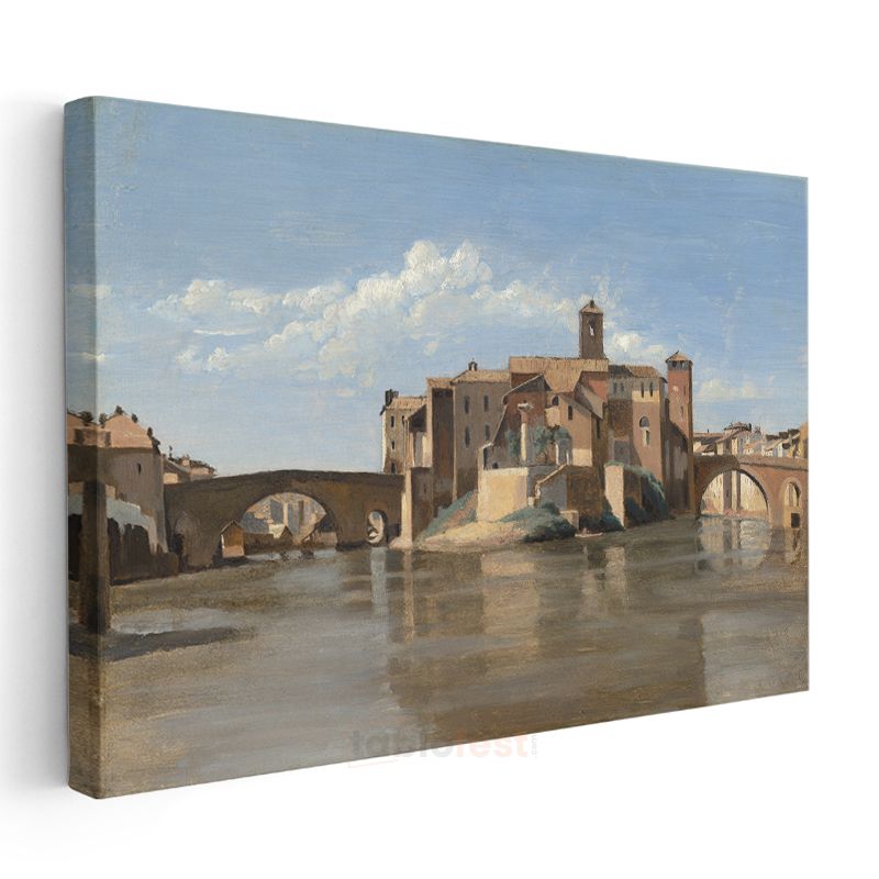 Jean-Baptiste-Camille Corot - Tiber Nehri Manzarası Kanvas Tablo