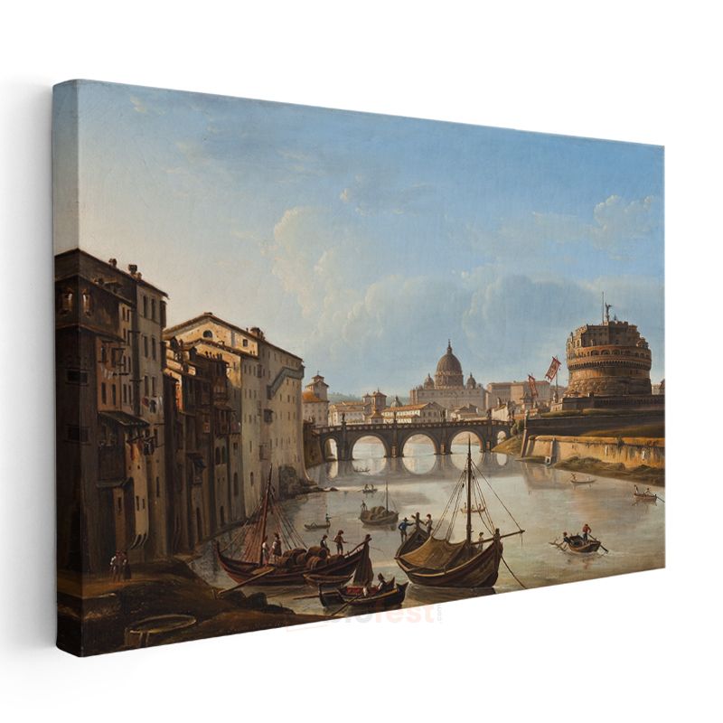 Giovanni Antonio Canal (Canaletto) - Roma Tiber Nehri Manzarası Kanvas Tablo