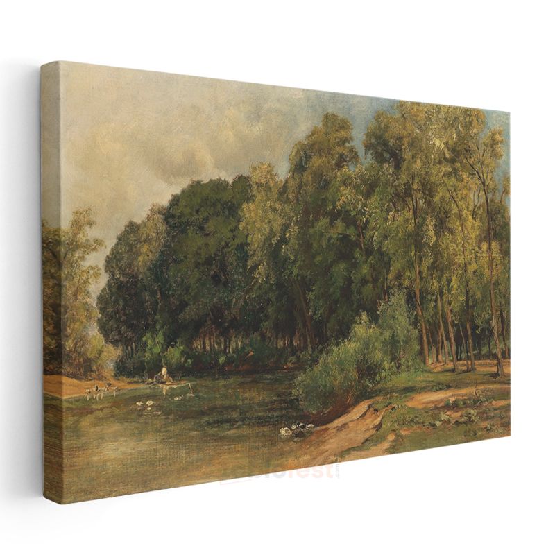 Jean-Baptiste-Camille Corot - Göl Kenarında Ağaçlar Kanvas Tablo