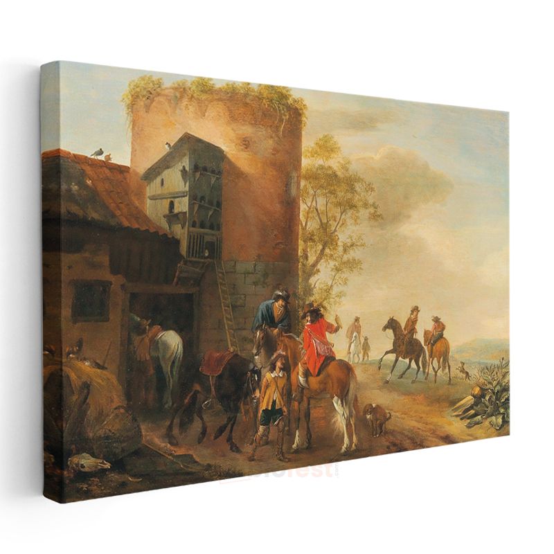 Philips Wouwerman - Kule Önünde Atlılar Kanvas Tablo