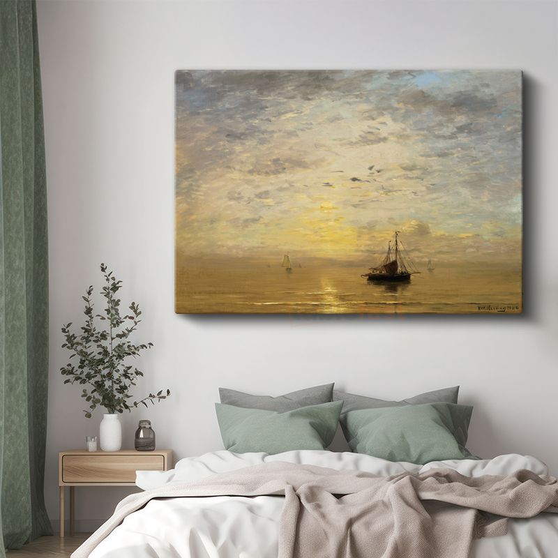 Hendrik Willem Mesdag - Günbatımında Tekneler Kanvas Tablo