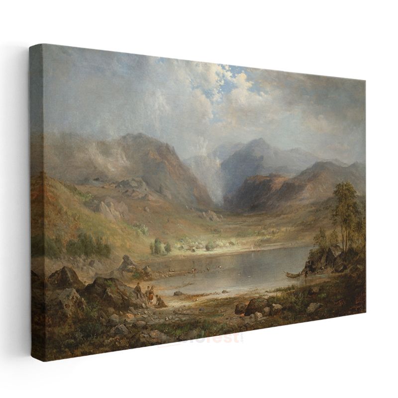 Thomas Moran - Dağlık Vadide Göl Manzarası Kanvas Tablo