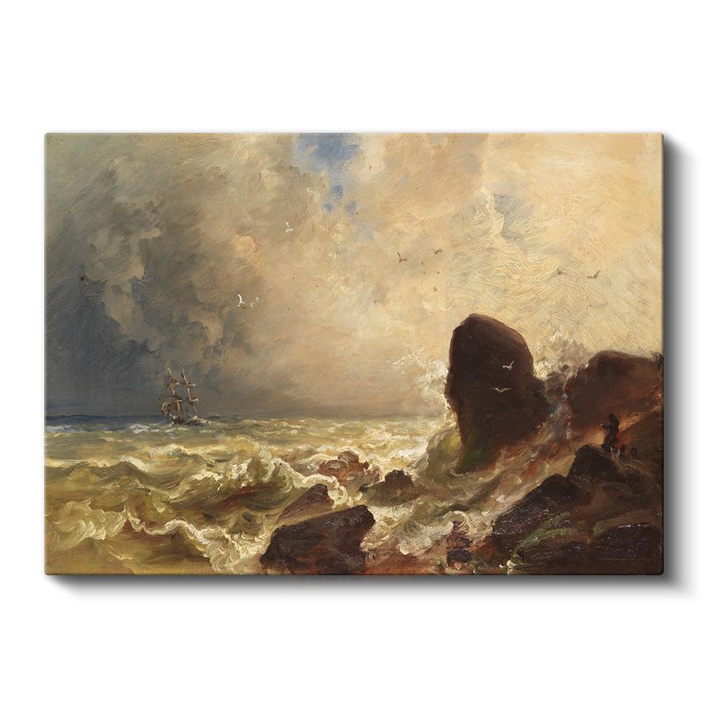 Andreas Achenbach - Fırtınalı Denizde Gemi Kanvas Tablo