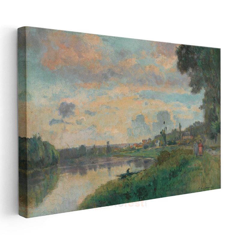 Jean-Baptiste-Camille Corot - Nehir Kıyısında Günbatımı Kanvas Tablo