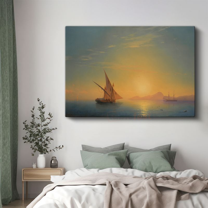 Ivan Aivazovsky - Altın Günbatımında Yelkenliler Kanvas Tablo