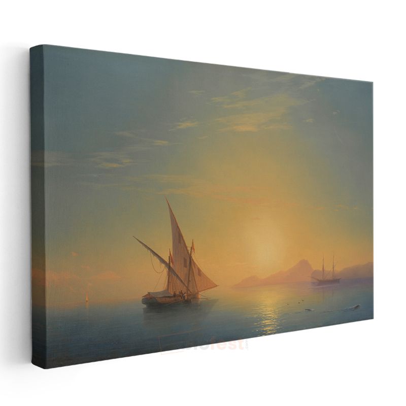 Ivan Aivazovsky - Altın Günbatımında Yelkenliler Kanvas Tablo