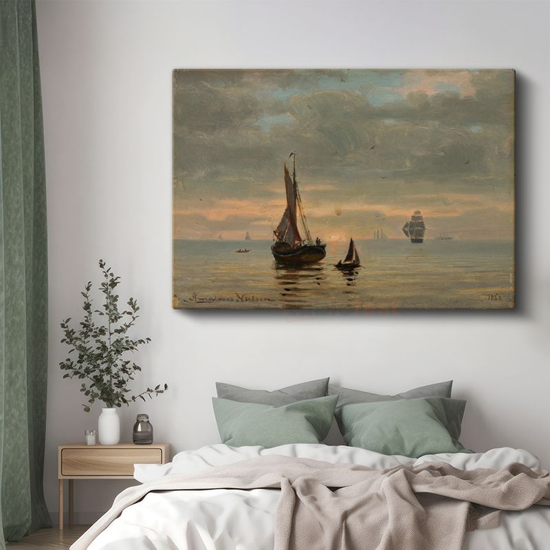 Hendrik Willem Mesdag - Gün Batımında Yelkenliler Kanvas Tablo