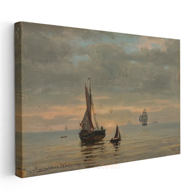 Hendrik Willem Mesdag - Gün Batımında Yelkenliler Kanvas Tablo