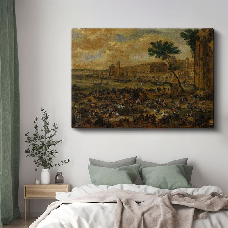 David Teniers - Saray Önünde Kalabalık Manzara Kanvas Tablo