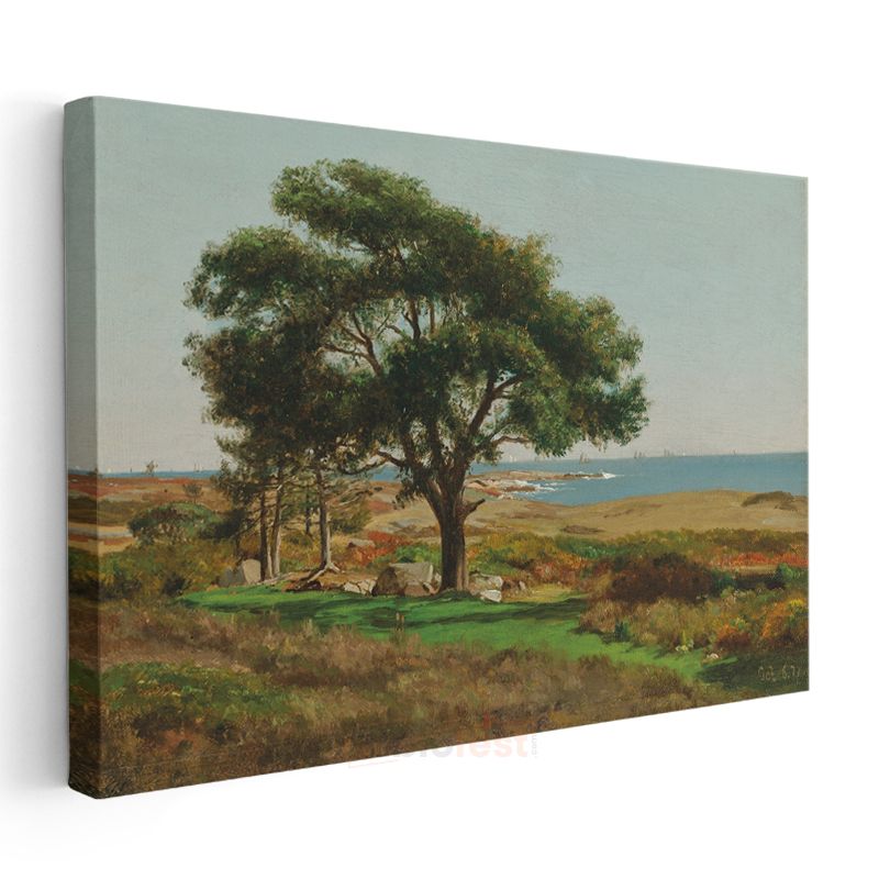 William Trost Richards - Deniz Kıyısı Meşe Ağacı Kanvas Tablo