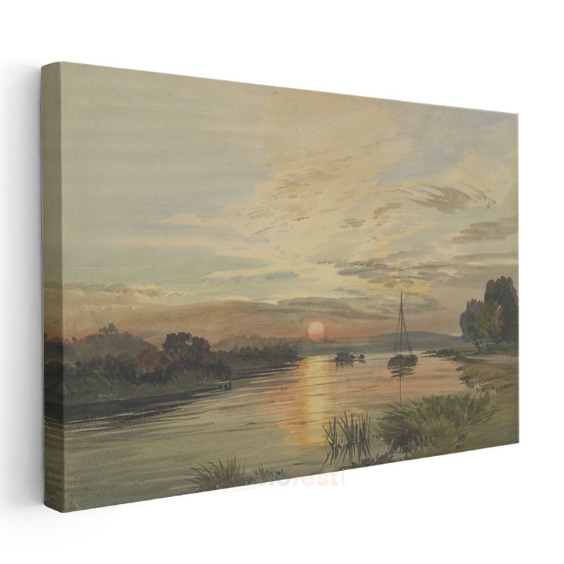 J.M.W. Turner - Gün Batımında Nehir Manzarası Kanvas Tablo
