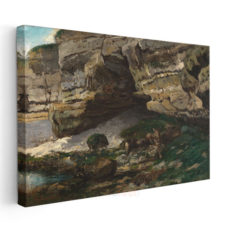 Gustave Courbet - Kayalıklar ve Geyik Kanvas Tablo