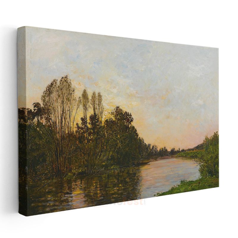Charles-François Daubigny - Nehir Kıyısında Günbatımı Kanvas Tablo