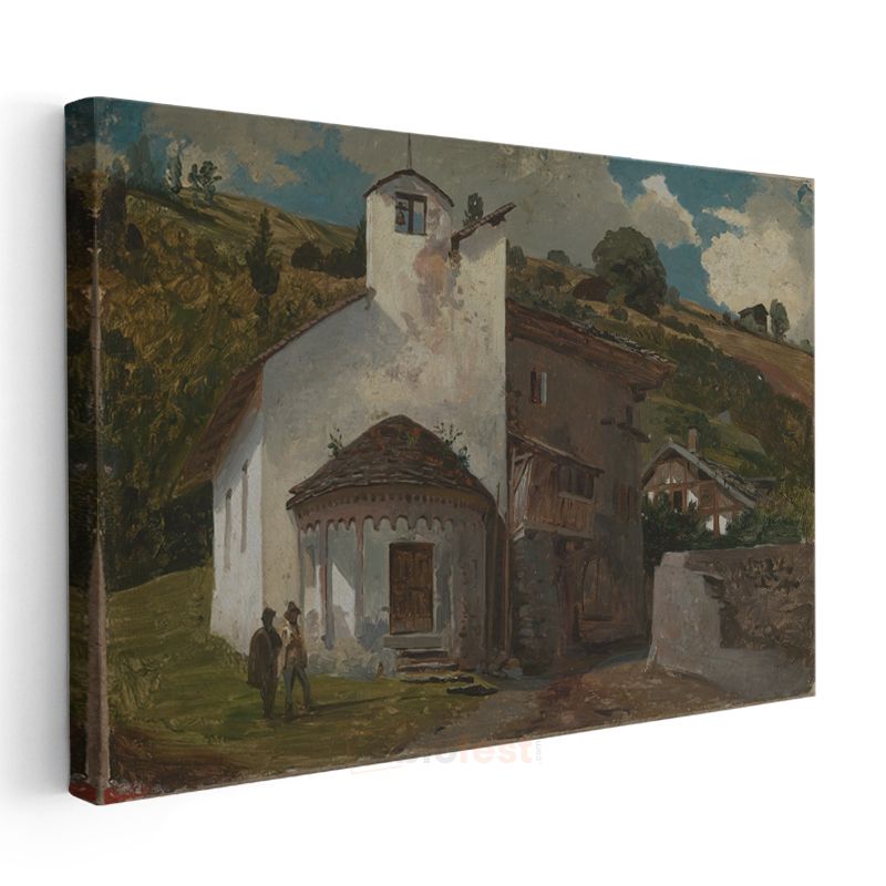Jean-Baptiste-Camille Corot - İtalyan Köy Kilisesi Kanvas Tablo