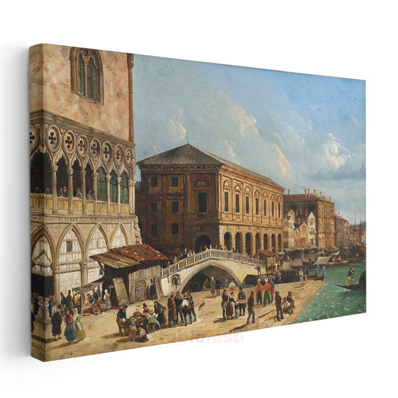 Canaletto - Venedik Rialto Köprüsü Kanvas Tablo