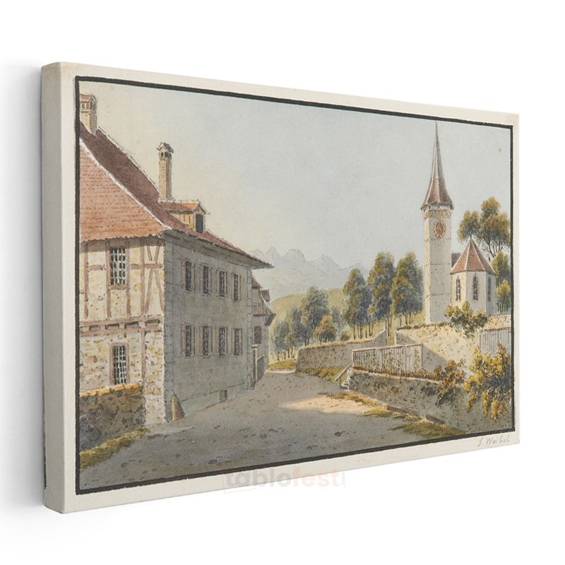 Johann Ludwig Aberli - İsviçre Köyü Kanvas Tablo