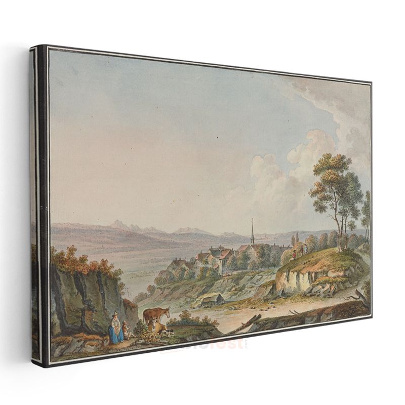 Johann Jakob Meyer - Kırsal Köy Manzarası Kanvas Tablo