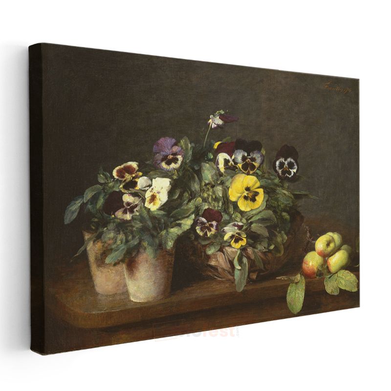 Henri Fantin-Latour - Hercai Menekşeler ve Elmalar Kanvas Tablo