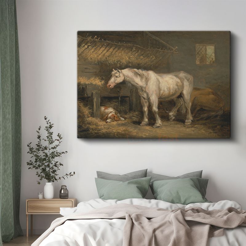Rosa Bonheur - Ahırdaki Beyaz At Kanvas Tablo