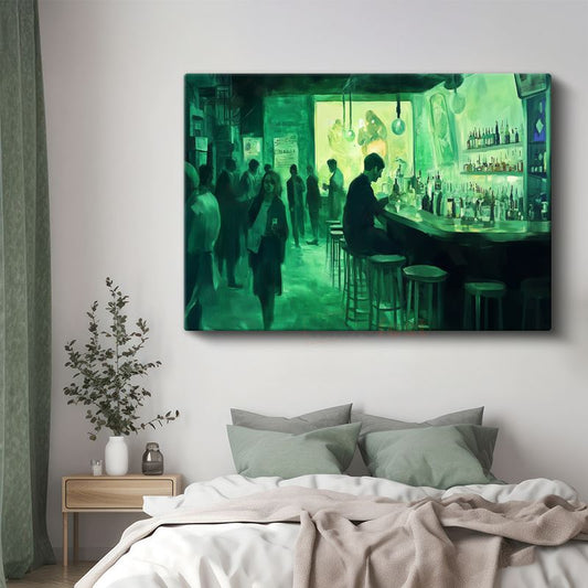 Jeremy Mann - Yeşil Bar Gece Kanvas Tablo