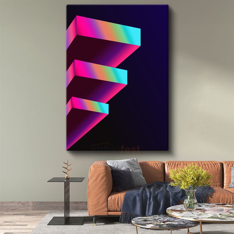 Neon Basamaklar - Geometrik 3D Yapı Kanvas Tablo