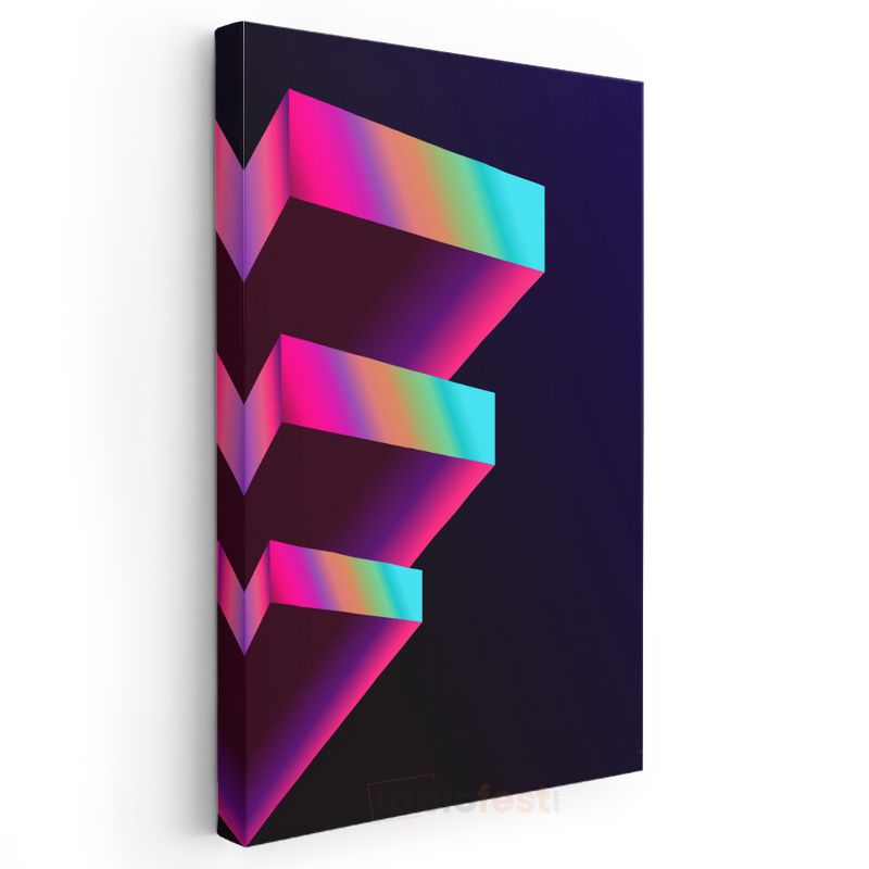 Neon Basamaklar - Geometrik 3D Yapı Kanvas Tablo