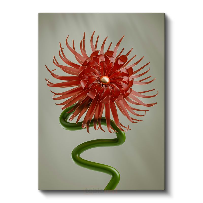 Kırmızı Çiçek - 3D Vektörel Flora Kanvas Tablo