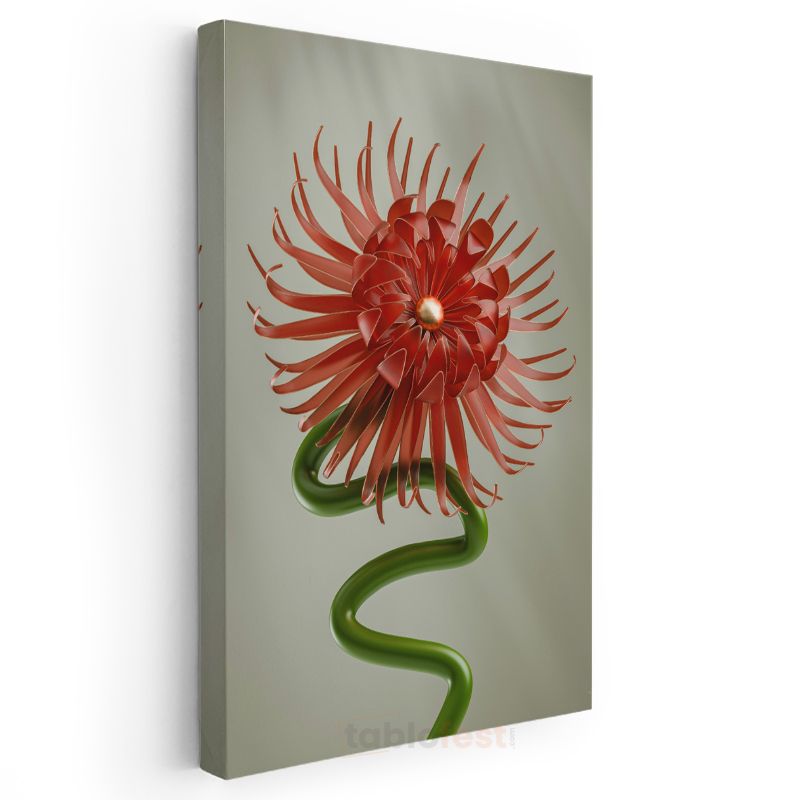 Kırmızı Çiçek - 3D Vektörel Flora Kanvas Tablo