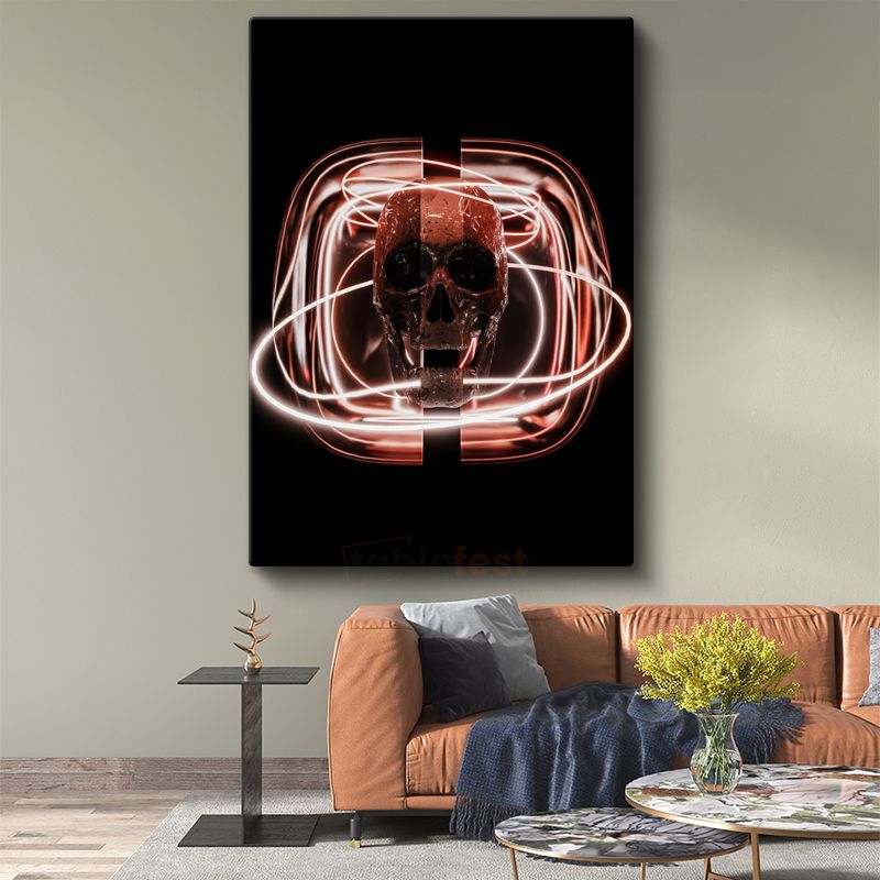 Neon Kafatası - Modern Işık Sanatı Kanvas Tablo