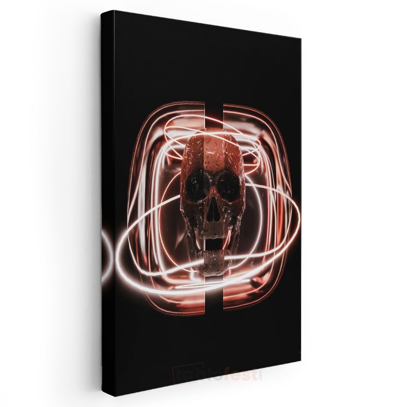 Neon Kafatası - Modern Işık Sanatı Kanvas Tablo