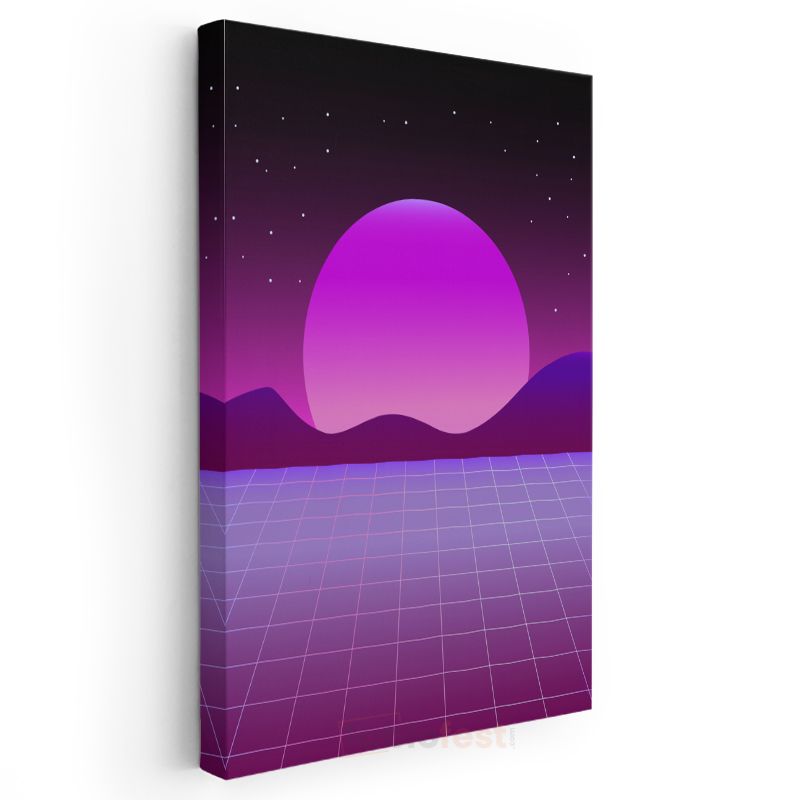 Retro Geleceğin Ufku - Mor Pembe Geometrik Perspektif Kanvas Tablo
