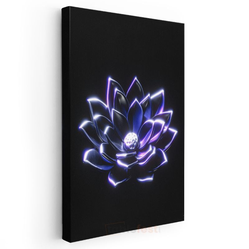 Neon Lotus - Işıklı Çiçek Silüeti Kanvas Tablo