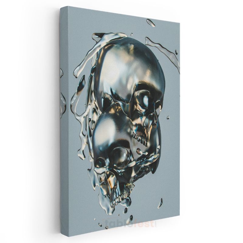 Metalik Kafataslar - Modern Sıvı Metal Sanat Kanvas Tablo